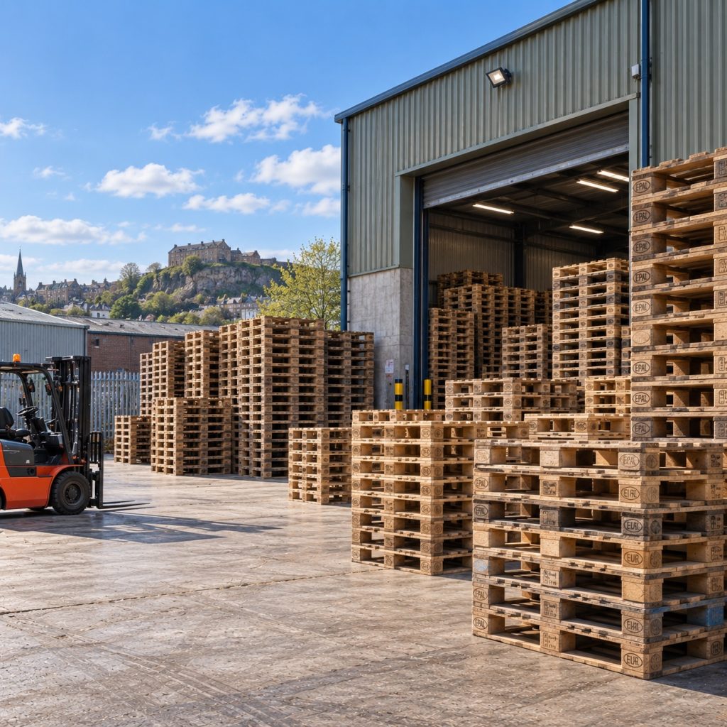 Unwanted used pallets waiting for collection by us in Nottingham
